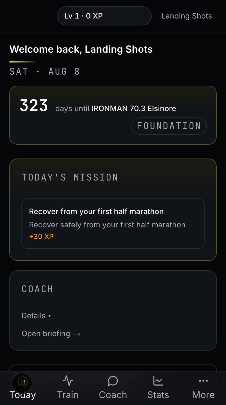 Fe26 Today screen: race countdown, campaign phase and today’s mission